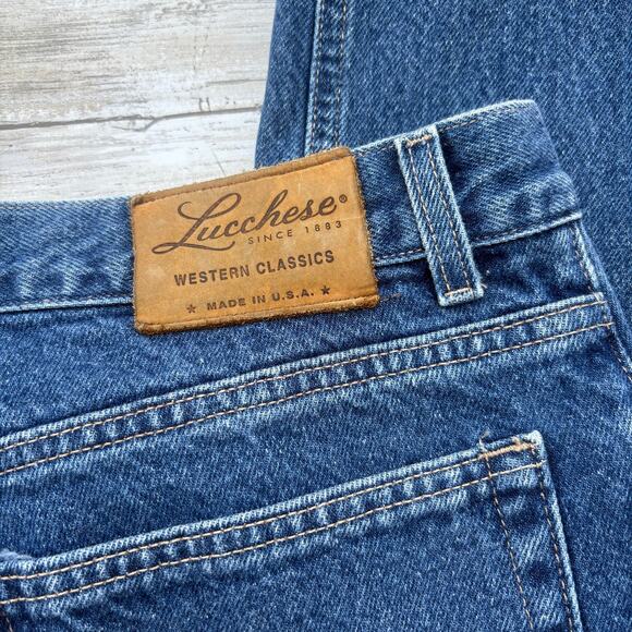 Lucchese Jeans 35x30 Straight Fit Med Wash Blue Denim Western Workwear Utility - Picture 6 of 10